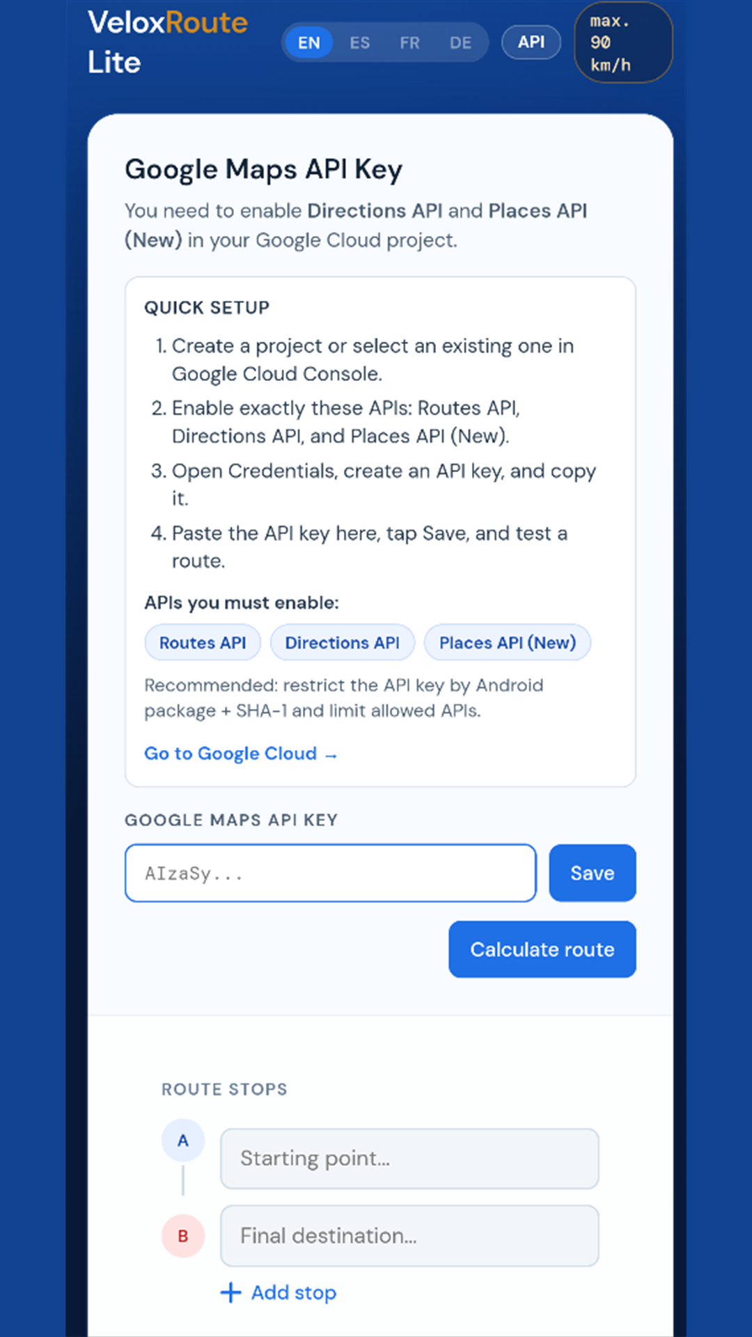 Velox Route Lite screenshot 1